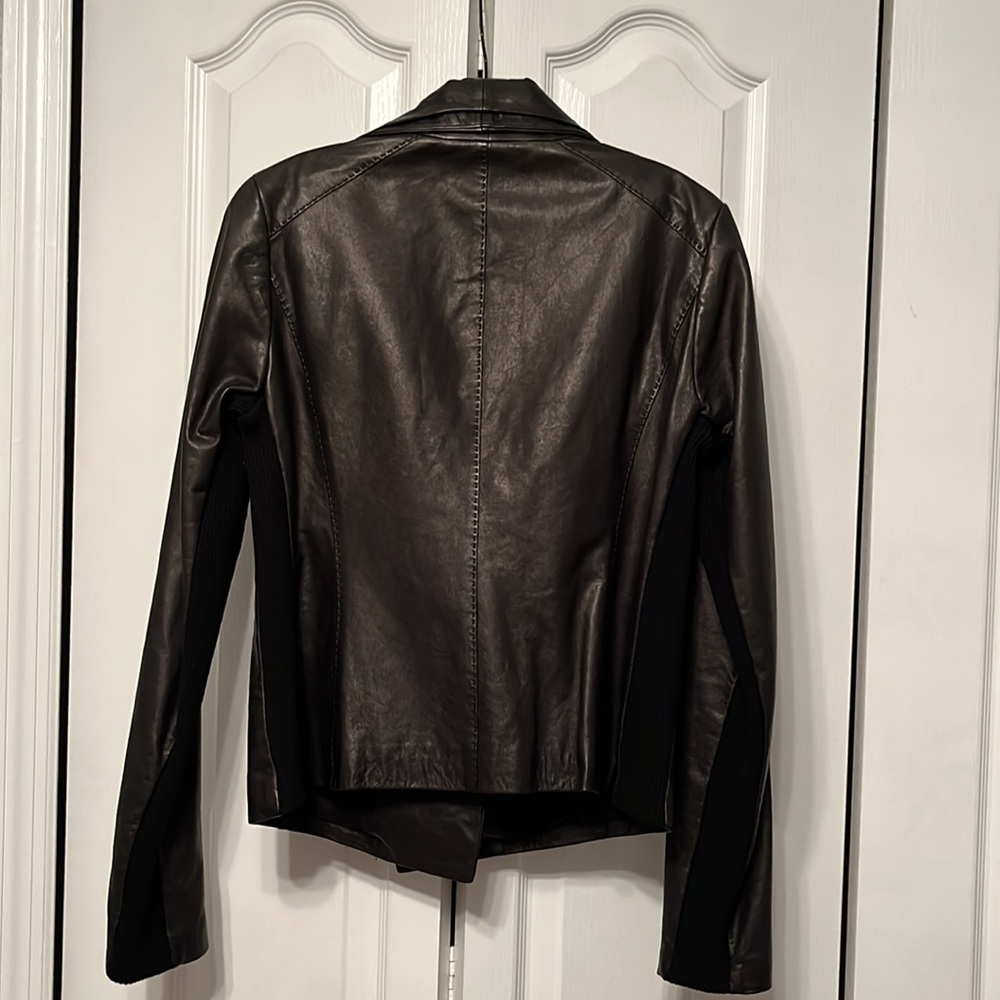 Vince Black Lambskin Leather Jacket Moto Zipped Mixed Media - Picture 5 of 8